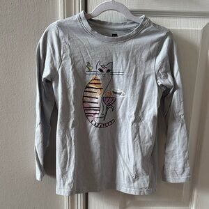 Tea Collection Light Gray Long-Sleeve Tee with Cat Graphic (never worn)